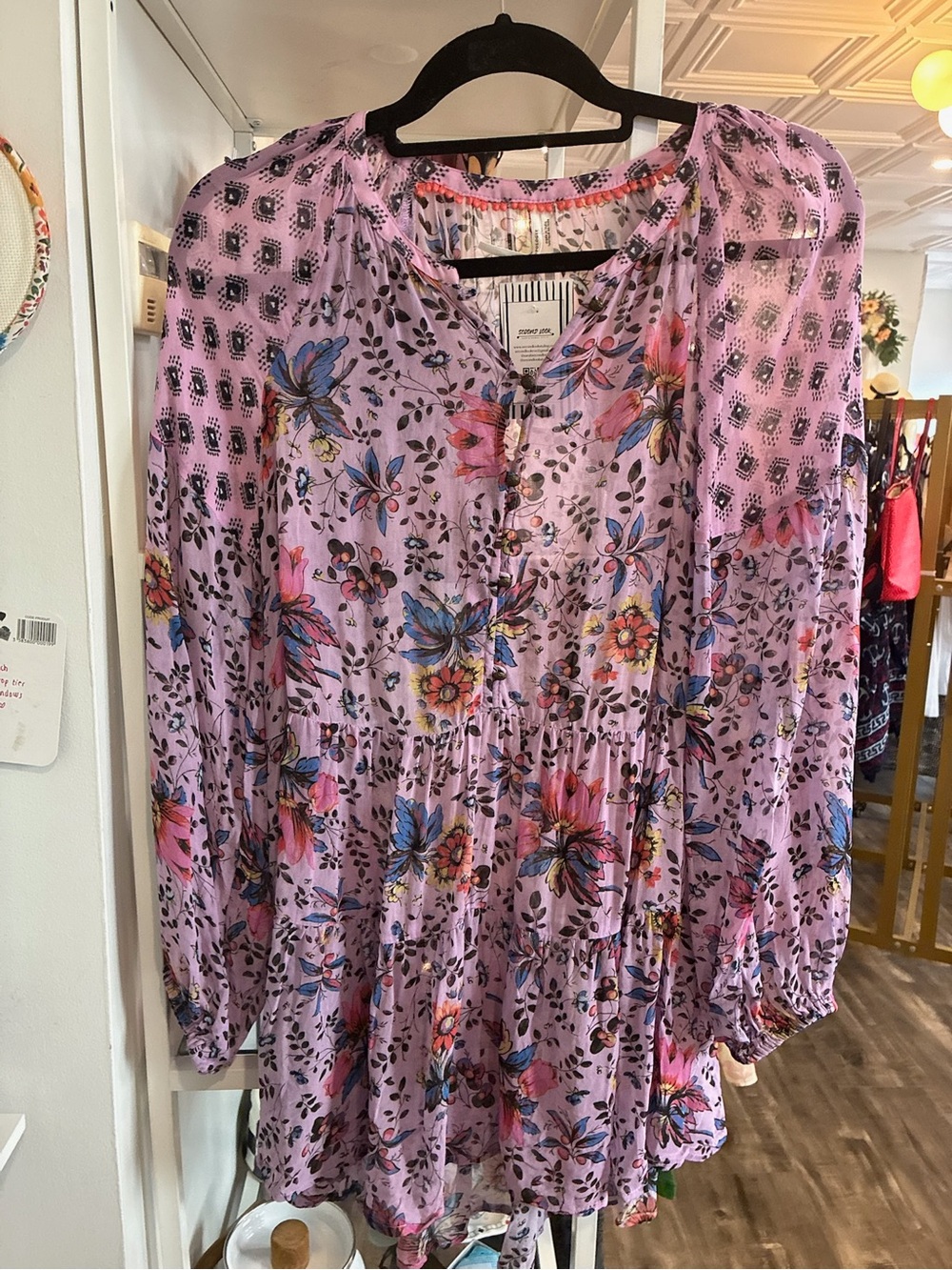 Anthropologie Light Purple Floral Boho Peasant Blouse